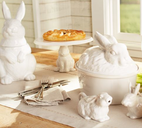 Pottery Barn: Bunny cookie jar, bunny cake stand and bunny lidded bowl